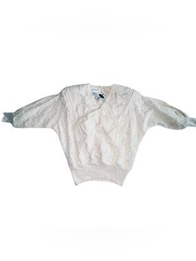 Embroidered V‑Neck Cream Knit Women's Sweater blouse mixed textures
80’s vibes